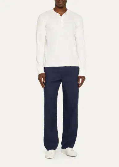 Frescobol Carioca Men's Midnight Linen-Blend Trousers | Thumbnail 2 Frescobol Carioca Men's Midnight Linen-Blend Trousers | Thumbnail 2