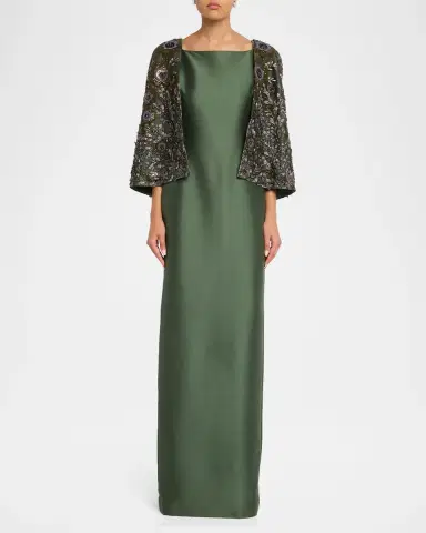 BADGLEY MISCHKA Floral-Embroidered Cape Column Gown | Thumbnail 2 BADGLEY MISCHKA Floral-Embroidered Cape Column Gown | Thumbnail 2