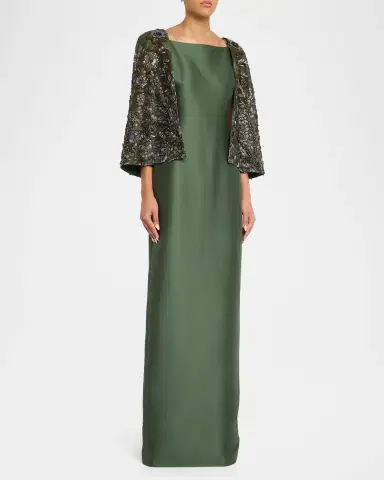 BADGLEY MISCHKA Floral-Embroidered Cape Column Gown | Thumbnail 4 BADGLEY MISCHKA Floral-Embroidered Cape Column Gown | Thumbnail 4