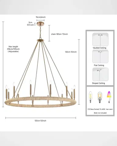 Arabela Lighting Cabana 52" 12-Light Chandelier | Thumbnail 9 Arabela Lighting Cabana 52" 12-Light Chandelier | Thumbnail 9