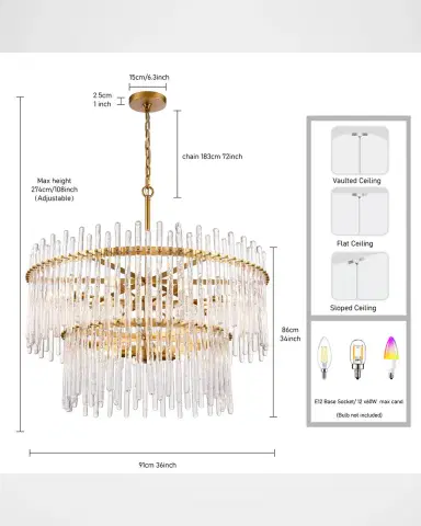 Arabela Lighting Icicles 36" 12-Light Chandelier | Thumbnail 5 Arabela Lighting Icicles 36" 12-Light Chandelier | Thumbnail 5