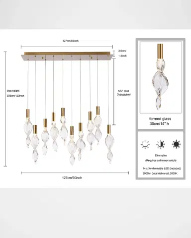 Arabela Lighting Aurora 50" 14-Light LED Linear Chandelier | Thumbnail 6 Arabela Lighting Aurora 50" 14-Light LED Linear Chandelier | Thumbnail 6