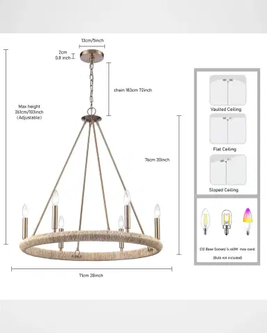 Arabela Lighting Cabana 28" 6-Light Chandelier | Thumbnail 8 Arabela Lighting Cabana 28" 6-Light Chandelier | Thumbnail 8