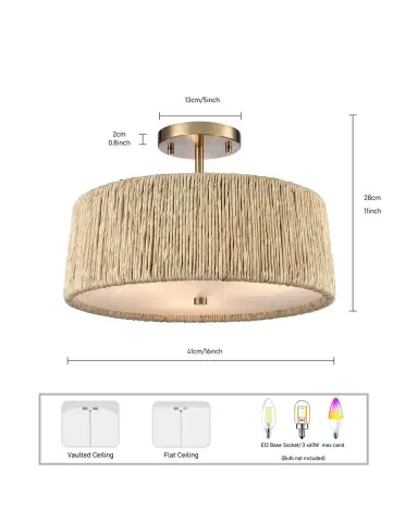 Arabela Lighting Cabana 16" 3-Light Semi-Flush Mount | Thumbnail 7 Arabela Lighting Cabana 16" 3-Light Semi-Flush Mount | Thumbnail 7