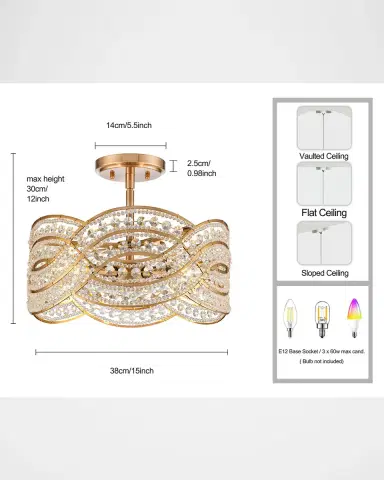 Arabela Lighting Anastasia 15" 4-Light Semi-Flush Mount | Thumbnail 7 Arabela Lighting Anastasia 15" 4-Light Semi-Flush Mount | Thumbnail 7