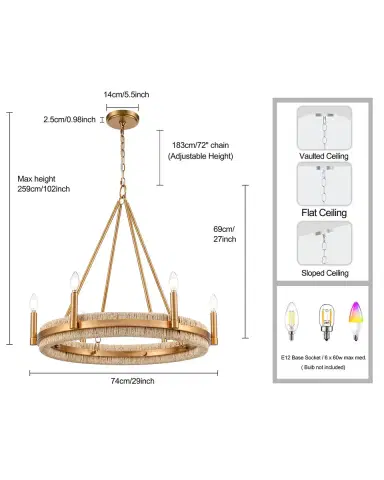 Arabela Lighting Manila 29" 6-Light Chandelier | Thumbnail 5 Arabela Lighting Manila 29" 6-Light Chandelier | Thumbnail 5
