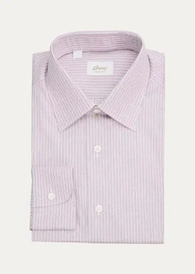 Brioni Men's Striped Cotton Dress Shirt | Thumbnail 5 Brioni Men's Striped Cotton Dress Shirt | Thumbnail 5
