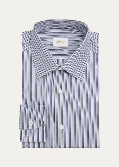 Brioni Men's Striped Cotton Dress Shirt | Thumbnail 9 Brioni Men's Striped Cotton Dress Shirt | Thumbnail 9