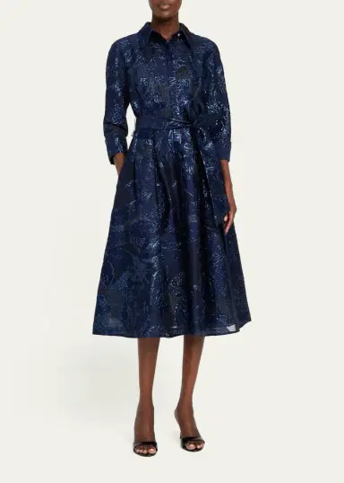 Rickie Freeman for Teri Jon Metallic Jacquard Shirtwaist Midi Dress | Thumbnail 2 Rickie Freeman for Teri Jon Metallic Jacquard Shirtwaist Midi Dress | Thumbnail 2