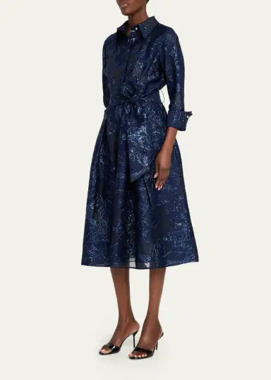 Rickie Freeman for Teri Jon Metallic Jacquard Shirtwaist Midi Dress | Thumbnail 4 Rickie Freeman for Teri Jon Metallic Jacquard Shirtwaist Midi Dress | Thumbnail 4