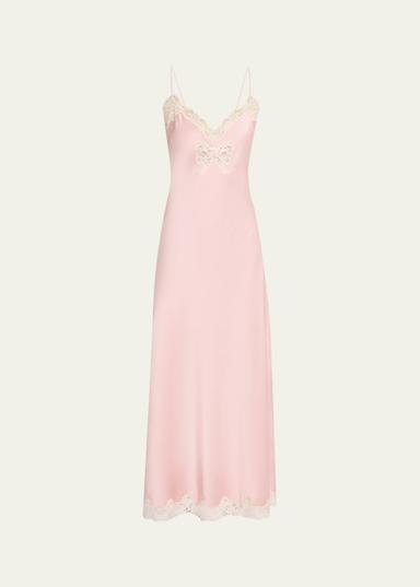 LoveShackFancy Lomira Bow Applique Satin Slip Dress | Thumbnail 1 LoveShackFancy Lomira Bow Applique Satin Slip Dress | Thumbnail 1