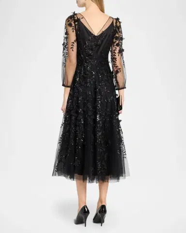 MAISON COMMON Floral Embroidered Tulle Illusion Midi Dress | Thumbnail 3 MAISON COMMON Floral Embroidered Tulle Illusion Midi Dress | Thumbnail 3