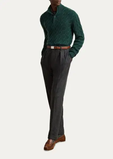 Ralph Lauren Purple Label Men's Cable-Knit Cashmere Mock Neck Sweater | Thumbnail 2 Ralph Lauren Purple Label Men's Cable-Knit Cashmere Mock Neck Sweater | Thumbnail 2