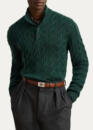 Ralph Lauren Purple Label Men's Cable-Knit Cashmere Mock Neck Sweater | Thumbnail 4 Ralph Lauren Purple Label Men's Cable-Knit Cashmere Mock Neck Sweater | Thumbnail 4