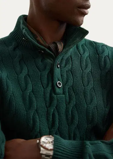 Ralph Lauren Purple Label Men's Cable-Knit Cashmere Mock Neck Sweater | Thumbnail 5 Ralph Lauren Purple Label Men's Cable-Knit Cashmere Mock Neck Sweater | Thumbnail 5