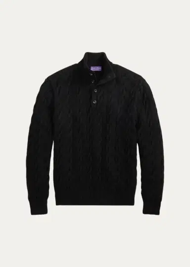 Ralph Lauren Purple Label Men's Cable-Knit Cashmere Mock Neck Sweater | Thumbnail 6 Ralph Lauren Purple Label Men's Cable-Knit Cashmere Mock Neck Sweater | Thumbnail 6