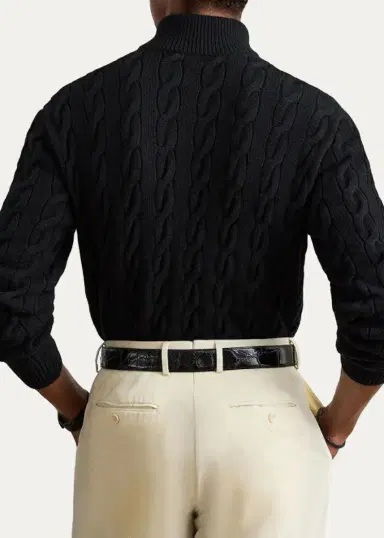 Ralph Lauren Purple Label Men's Cable-Knit Cashmere Mock Neck Sweater | Thumbnail 8 Ralph Lauren Purple Label Men's Cable-Knit Cashmere Mock Neck Sweater | Thumbnail 8