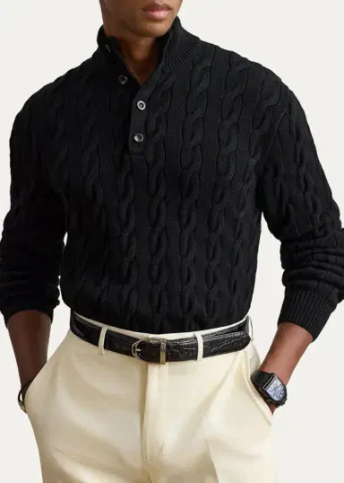 Ralph Lauren Purple Label Men's Cable-Knit Cashmere Mock Neck Sweater | Thumbnail 9 Ralph Lauren Purple Label Men's Cable-Knit Cashmere Mock Neck Sweater | Thumbnail 9
