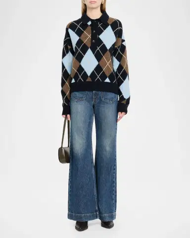 A.L.C. Lennon Argyle Wool-Cashmere Polo Sweater | Thumbnail 2 A.L.C. Lennon Argyle Wool-Cashmere Polo Sweater | Thumbnail 2