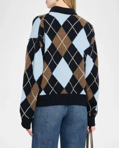 A.L.C. Lennon Argyle Wool-Cashmere Polo Sweater | Thumbnail 3 A.L.C. Lennon Argyle Wool-Cashmere Polo Sweater | Thumbnail 3