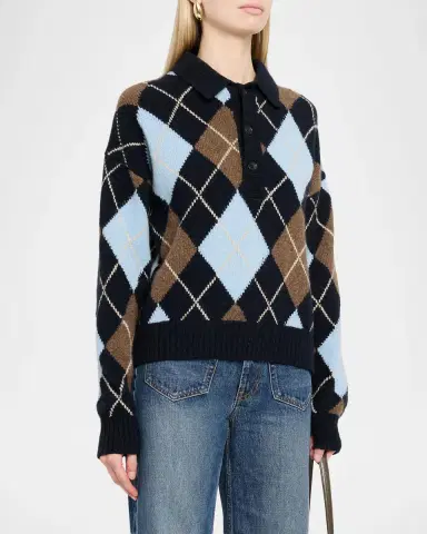 A.L.C. Lennon Argyle Wool-Cashmere Polo Sweater | Thumbnail 4 A.L.C. Lennon Argyle Wool-Cashmere Polo Sweater | Thumbnail 4