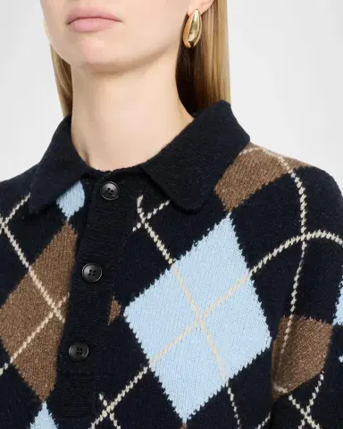 A.L.C. Lennon Argyle Wool-Cashmere Polo Sweater | Thumbnail 5 A.L.C. Lennon Argyle Wool-Cashmere Polo Sweater | Thumbnail 5
