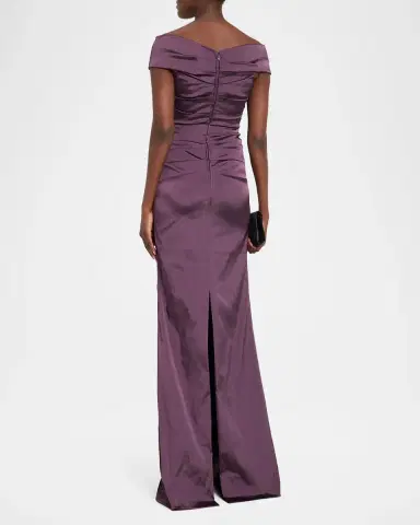 Rickie Freeman for Teri Jon Pleated Off-Shoulder Satin Column Gown | Thumbnail 3 Rickie Freeman for Teri Jon Pleated Off-Shoulder Satin Column Gown | Thumbnail 3