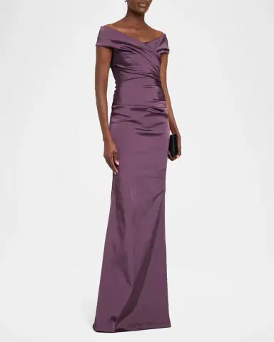 Rickie Freeman for Teri Jon Pleated Off-Shoulder Satin Column Gown | Thumbnail 4 Rickie Freeman for Teri Jon Pleated Off-Shoulder Satin Column Gown | Thumbnail 4