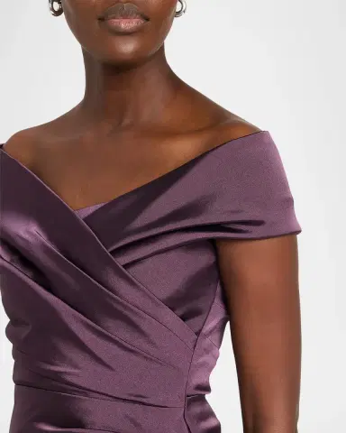 Rickie Freeman for Teri Jon Pleated Off-Shoulder Satin Column Gown | Thumbnail 5 Rickie Freeman for Teri Jon Pleated Off-Shoulder Satin Column Gown | Thumbnail 5