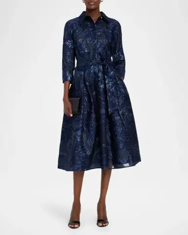 Rickie Freeman for Teri Jon Metallic Jacquard Shirtwaist Midi Dress | Thumbnail 2 Rickie Freeman for Teri Jon Metallic Jacquard Shirtwaist Midi Dress | Thumbnail 2