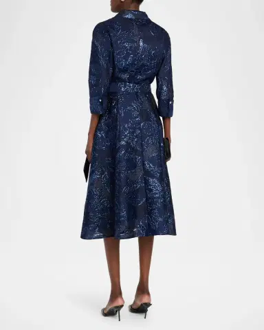 Rickie Freeman for Teri Jon Metallic Jacquard Shirtwaist Midi Dress | Thumbnail 3 Rickie Freeman for Teri Jon Metallic Jacquard Shirtwaist Midi Dress | Thumbnail 3