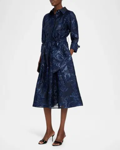 Rickie Freeman for Teri Jon Metallic Jacquard Shirtwaist Midi Dress | Thumbnail 4 Rickie Freeman for Teri Jon Metallic Jacquard Shirtwaist Midi Dress | Thumbnail 4