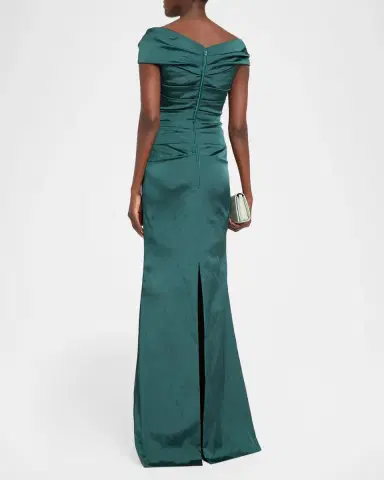 Rickie Freeman for Teri Jon Pleated Off-Shoulder Satin Column Gown | Thumbnail 3 Rickie Freeman for Teri Jon Pleated Off-Shoulder Satin Column Gown | Thumbnail 3