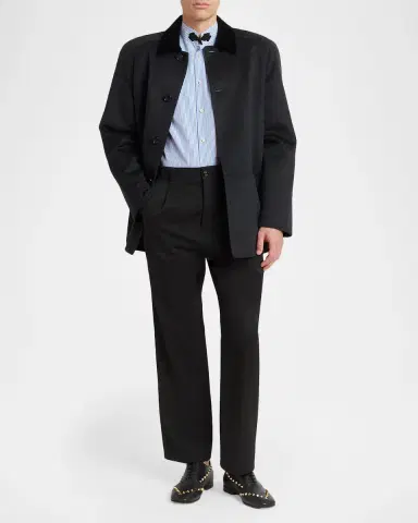 Valentino Garavani Men's Embroidered Striped Band-Collar Shirt | Thumbnail 2 Valentino Garavani Men's Embroidered Striped Band-Collar Shirt | Thumbnail 2