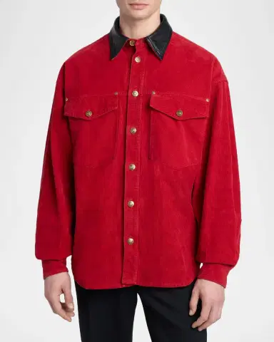 Versace Contrast Collar Cotton Corduroy Shirt | Thumbnail 4 Versace Contrast Collar Cotton Corduroy Shirt | Thumbnail 4