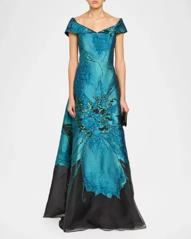 Rickie Freeman for Teri Jon Floral Jacquard Organza A-Line Gown | Thumbnail 2 Rickie Freeman for Teri Jon Floral Jacquard Organza A-Line Gown | Thumbnail 2