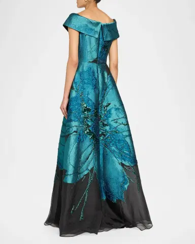 Rickie Freeman for Teri Jon Floral Jacquard Organza A-Line Gown | Thumbnail 3 Rickie Freeman for Teri Jon Floral Jacquard Organza A-Line Gown | Thumbnail 3