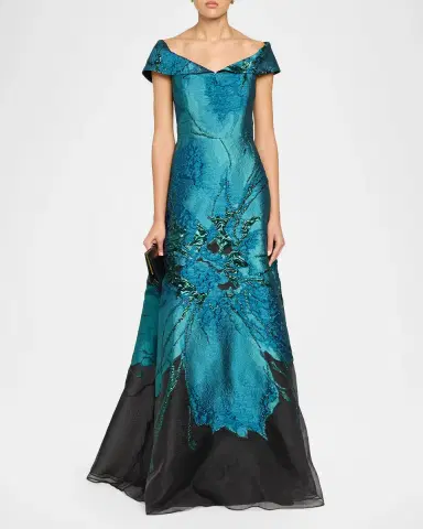 Rickie Freeman for Teri Jon Floral Jacquard Organza A-Line Gown | Thumbnail 4 Rickie Freeman for Teri Jon Floral Jacquard Organza A-Line Gown | Thumbnail 4
