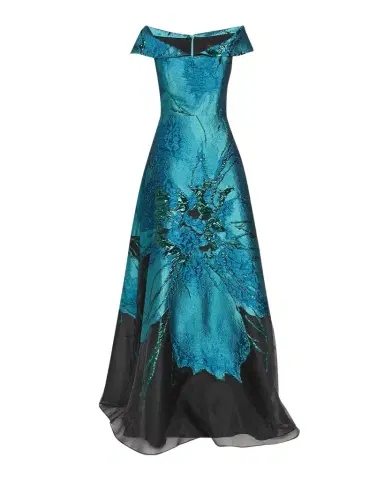 Rickie Freeman for Teri Jon Floral Jacquard Organza A-Line Gown | Thumbnail 1 Rickie Freeman for Teri Jon Floral Jacquard Organza A-Line Gown | Thumbnail 1