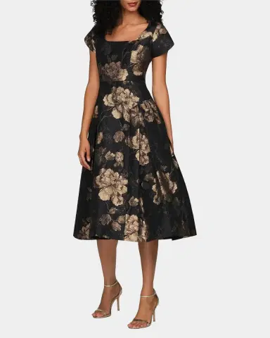 Kay Unger New York Sadie Floral Jacquard Midi Dress | Thumbnail 2 Kay Unger New York Sadie Floral Jacquard Midi Dress | Thumbnail 2