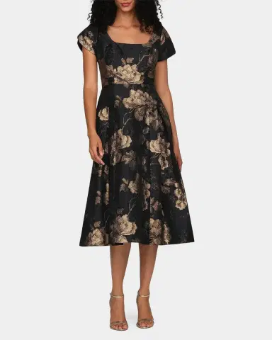 Kay Unger New York Sadie Floral Jacquard Midi Dress | Thumbnail 4 Kay Unger New York Sadie Floral Jacquard Midi Dress | Thumbnail 4