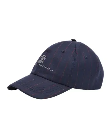 Brunello Cucinelli Men's Logo Pinstripe Virgin Wool Baseball Cap | Thumbnail 3 Brunello Cucinelli Men's Logo Pinstripe Virgin Wool Baseball Cap | Thumbnail 3