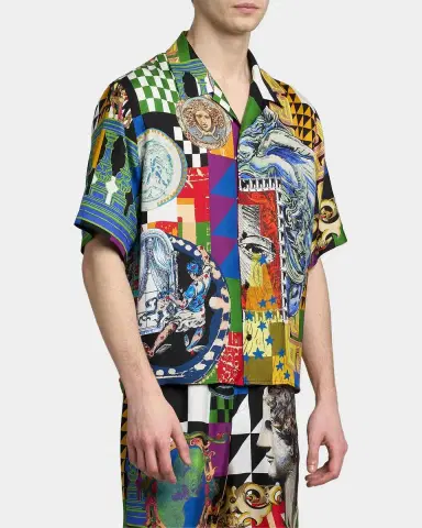 Versace Medusa Collage Silk Twill Camp Shirt | Thumbnail 4 Versace Medusa Collage Silk Twill Camp Shirt | Thumbnail 4