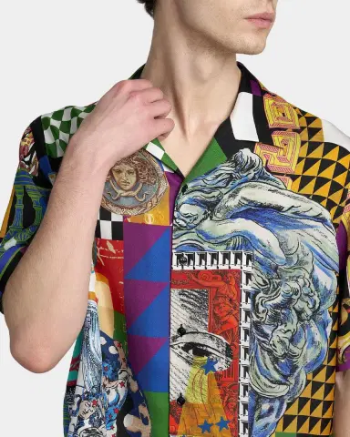 Versace Medusa Collage Silk Twill Camp Shirt | Thumbnail 5 Versace Medusa Collage Silk Twill Camp Shirt | Thumbnail 5