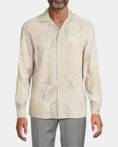 Canali Leaf-Print Button-Front Shirt | Thumbnail 4 Canali Leaf-Print Button-Front Shirt | Thumbnail 4