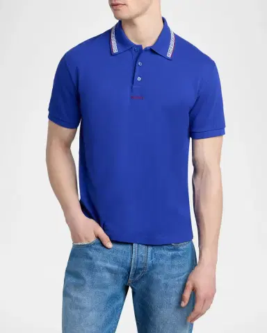 Versace Greca Embroidered Cotton Polo Shirt | Thumbnail 4 Versace Greca Embroidered Cotton Polo Shirt | Thumbnail 4