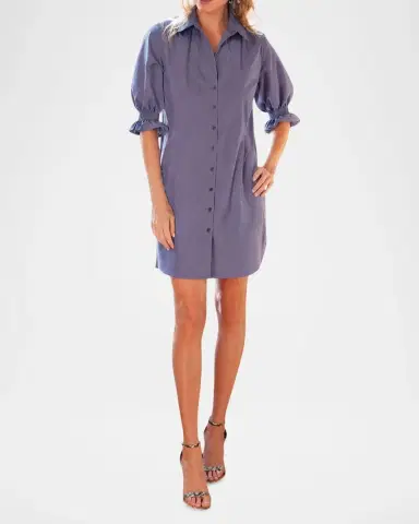 Finley Miller Puff-Sleeve Weathercloth Mini Shirtdress | Thumbnail 2 Finley Miller Puff-Sleeve Weathercloth Mini Shirtdress | Thumbnail 2