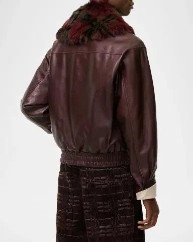 Burberry Men's Latchford Shearling-Collar Leather Jacket | Thumbnail 2 Burberry Men's Latchford Shearling-Collar Leather Jacket | Thumbnail 2