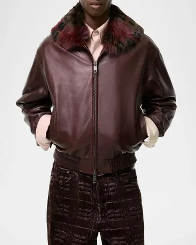 Burberry Men's Latchford Shearling-Collar Leather Jacket | Thumbnail 3 Burberry Men's Latchford Shearling-Collar Leather Jacket | Thumbnail 3