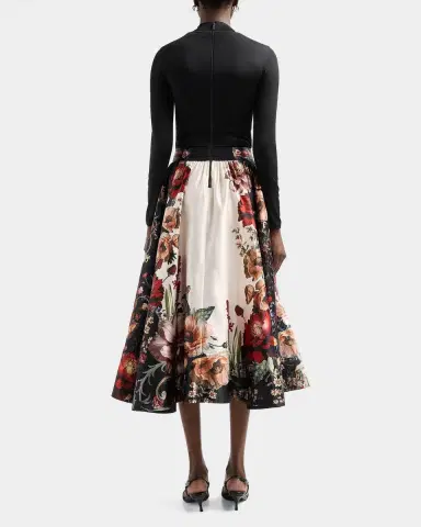 Alice + Olivia Chara Turtleneck Floral Flare Skirt Midi Dress | Thumbnail 3 Alice + Olivia Chara Turtleneck Floral Flare Skirt Midi Dress | Thumbnail 3